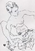 Egon Schiele Seated Female nude with drapery oil on canvas